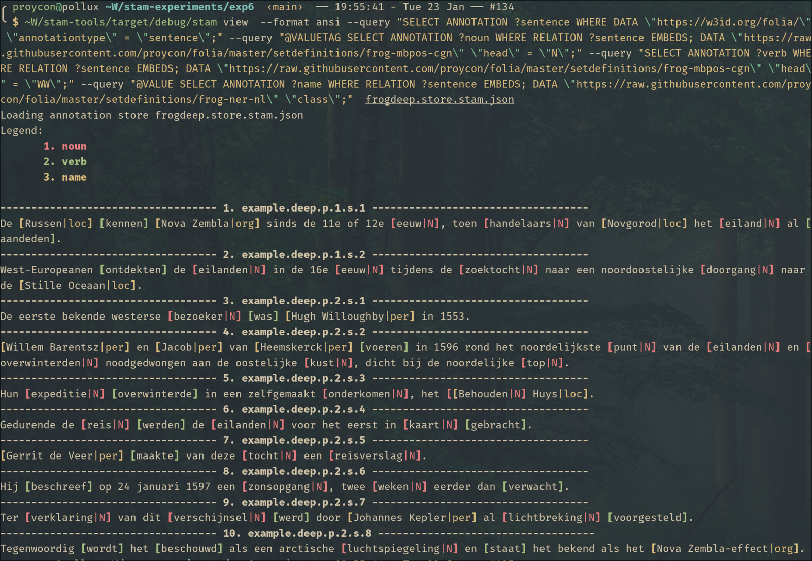 STAM view example on the terminal with ANSI colours